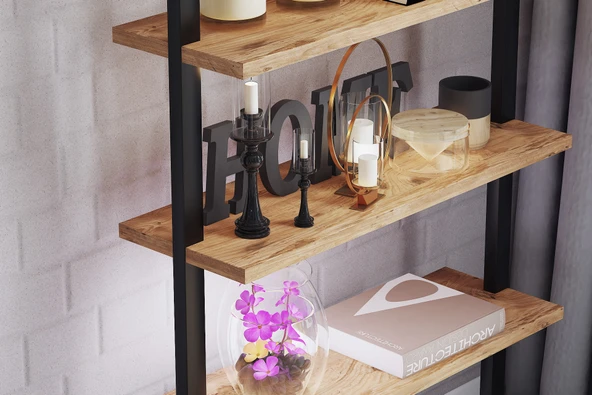 LENDA Zeyna Duvara Monte Metalli Kitaplık - Atlantik Çam - 3