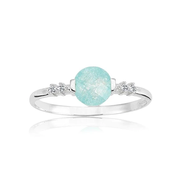 Altın Yüzük - 14 Ayar Altın 0.55 Karat Yuvarlak Mavi Kristal Minimal Yüzük - Eşe, Sevgiliye - 7