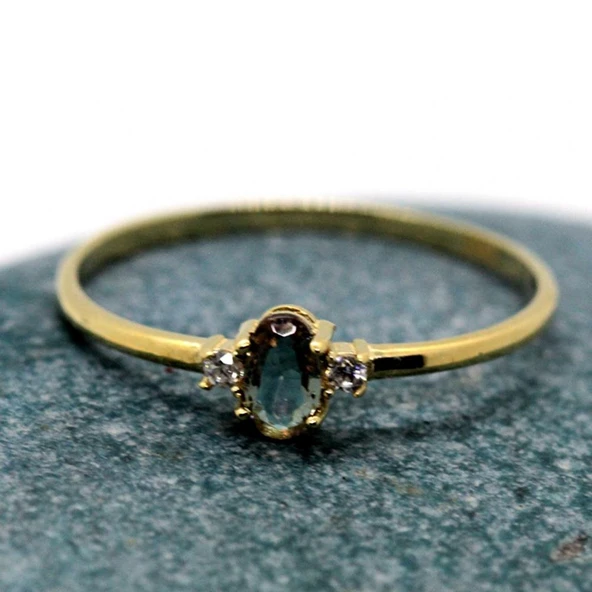 Altın Yüzük - 14 Ayar Altın Oval Tria 0.70 Ct Zultanit Taşlı Minimal Evlilik Teklifi Yüzüğü - Resim 4