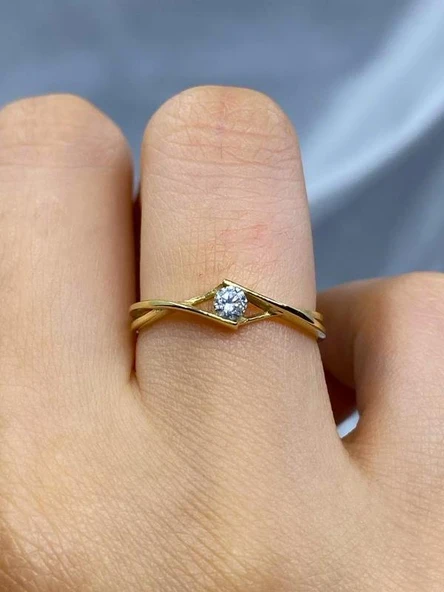 Tektaş Altın Yüzük - 8 Ayar Altın Sonsuzluk 0.50 Karat Zirkon Taşlı Minimal Tek Taş Yüzük - Resim 7