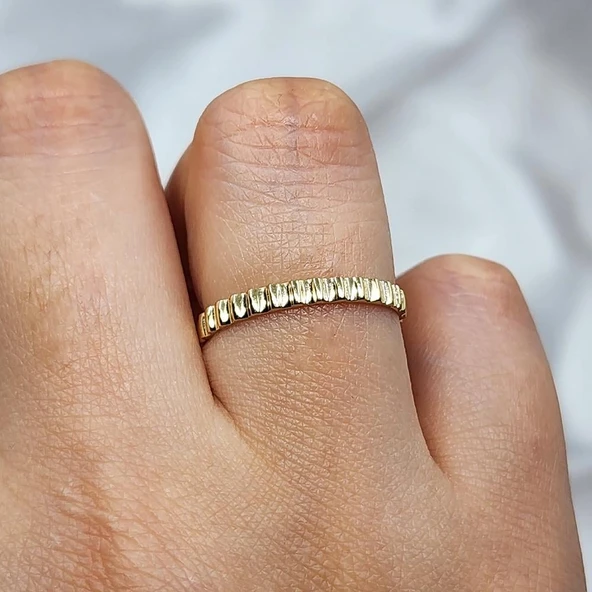 Taşsız Altın Yüzük - 14 Ayar Altın Taşsız Minimal Kadın Yüzük - Hediyelik Minimal Altın Yüzük - 7