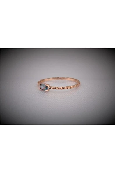 Tektaş Altın Yüzük - 14 Ayar Altın Dövme Mistik Topaz Taşlı Tek Taş Evlilik Teklifi Yüzüğü - Resim 3