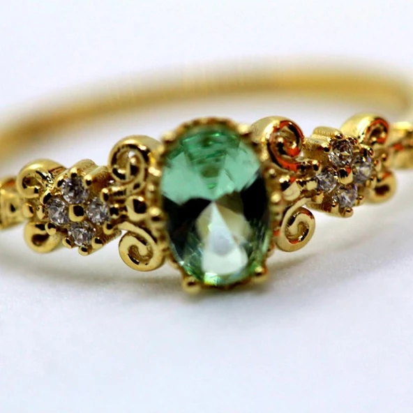 Altın Yüzük - 14 Ayar Altın Oval Topaz Taşlı Evlilik Teklifi Yüzüğü - Eşe, Anneye, Sevgiliye Hediye - 8