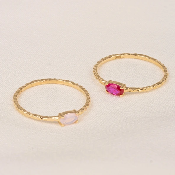 Minimal Altın Yüzük - 14 Ayar Altın Ruby Taşlı Eskitme Minimal Tektaş Evlilik Teklifi Yüzüğü - Resim 8