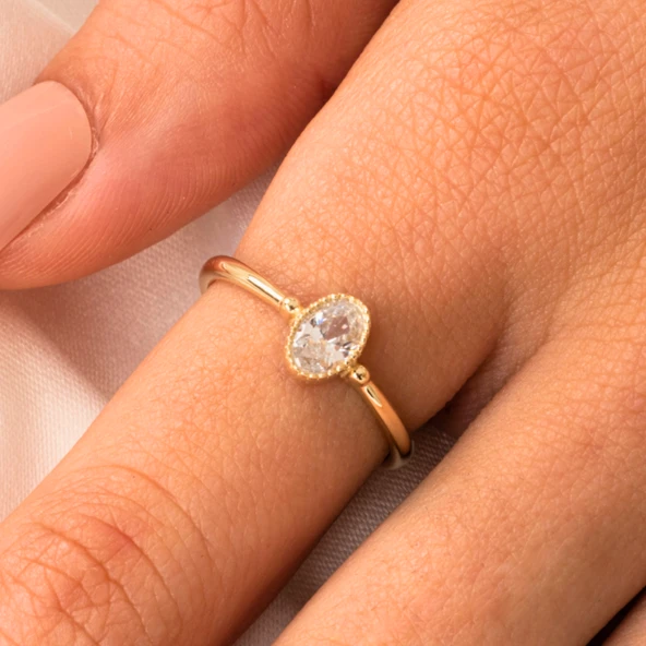 Tektaş Altın Yüzük - 14 Ayar Altın 0.35 Karat Tek Taş Yüzük - Hediyelik, Anneler Gününe Özel Yüzük