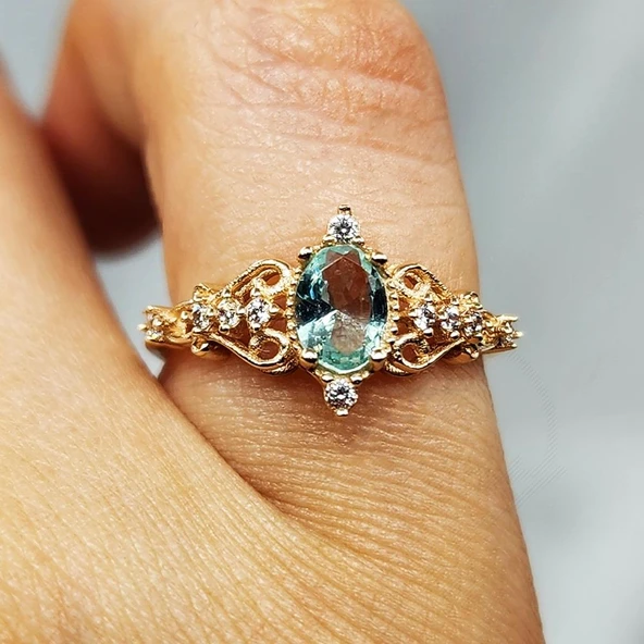 Evlilik Teklifi Yüzük - 14 Ayar Altın 0.50 Karat Topaz Taşlı Rose Evlilik Teklifi Yüzüğü