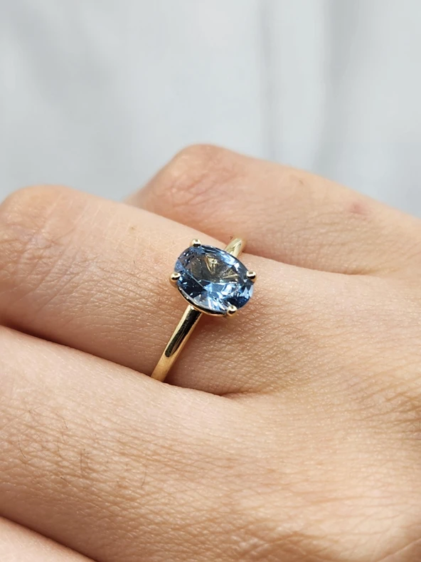 Tektaş Altın Yüzük - Oval Taşlı 14 Ayar Altın Yüzük - Topaz Taşlı Altın Yüzük - 7