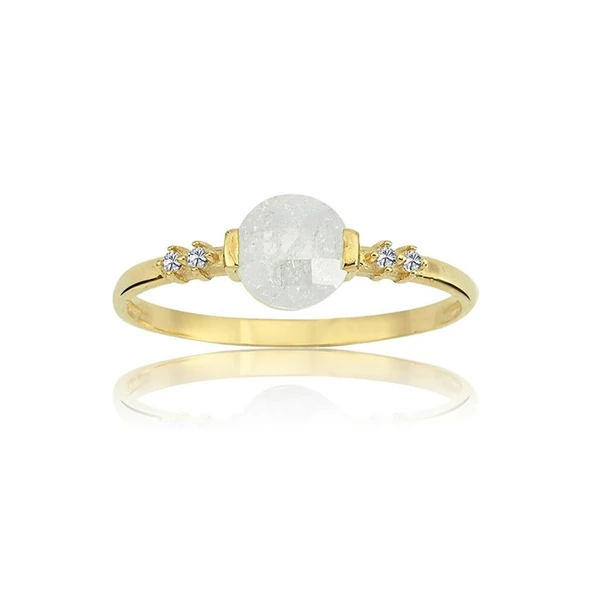Altın Yüzük - 14 Ayar Altın Yuvarlak Beyaz Kristal Minimal Kadın Yüzük - Doğum Günü Hediyesi Yüzük ürün görseli 1