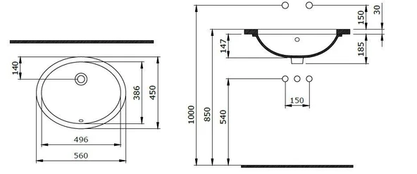 Bocchi Parma Tezgahaltı Lavabo 56 cm Parlak Beyaz 1384-001-0125 - Resim 2