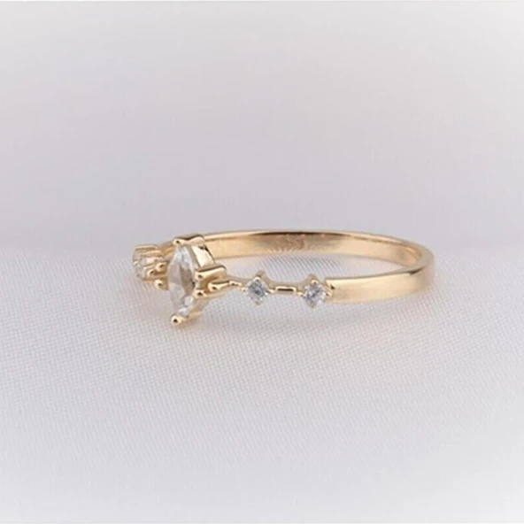 Minimal Altın Yüzük - 14 Ayar Altın Markiz Zirkon Taşlı Minimal Yüzük - Eşe, Sevgiliye Yüzük - Resim 10