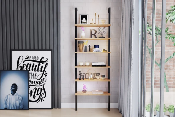 LENDA Zeyna Duvara Monte Metalli Kitaplık - Atlantik Çam - 2