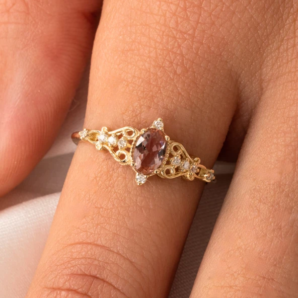 Altın Yüzük - 0.50 Karat Love Zultanit Taşlı Prenses 14 Ayar Altın Evlilik Teklifi Yüzüğü - Resim 7