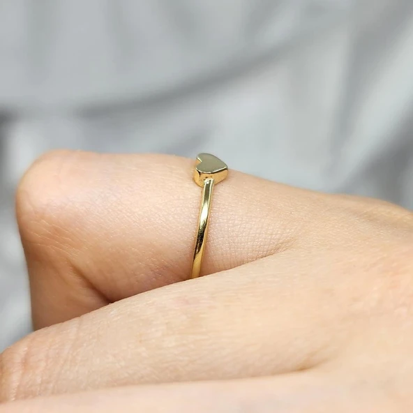 Taşsız Kalp Altın Yüzük - 14 Ayar Altın Minimal Kalp Yüzük - Harf Yazılabilir 14 Ayar Altın Yüzük - 6