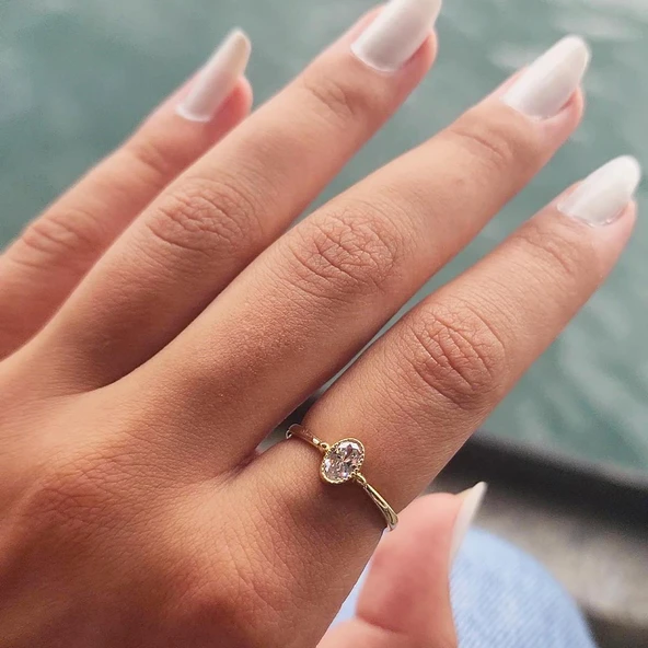 Tektaş Altın Yüzük - 14 Ayar Altın 0.35 Karat Tek Taş Yüzük - Hediyelik, Anneler Gününe Özel Yüzük - 8