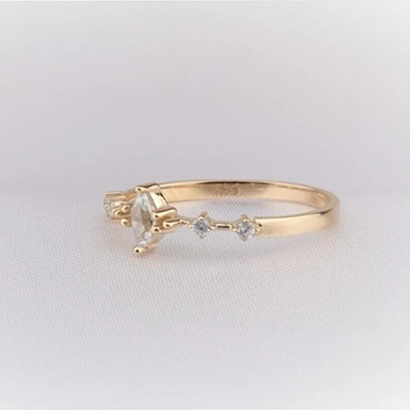 Minimal Altın Yüzük - 14 Ayar Altın Markiz Zirkon Taşlı Minimal Yüzük - Eşe, Sevgiliye Yüzük - Resim 6