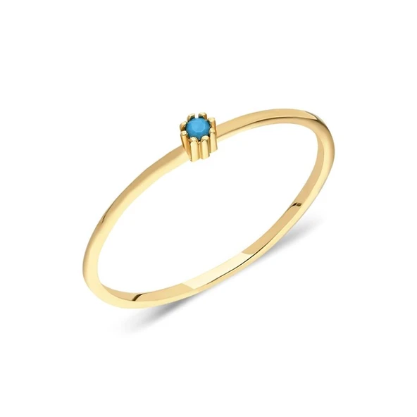 Tektaş Altın Yüzük - Turkuaz Taşlı Minimal 14 Ayar Evlilik Teklifi Yüzüğü - Resim 10