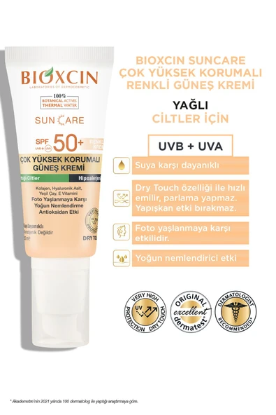 Sun Care Spf 50 Yağlı Ciltler Için Renkli Güneş Kremi 50 ml - Kolajen Dry Touch Tinted - 3