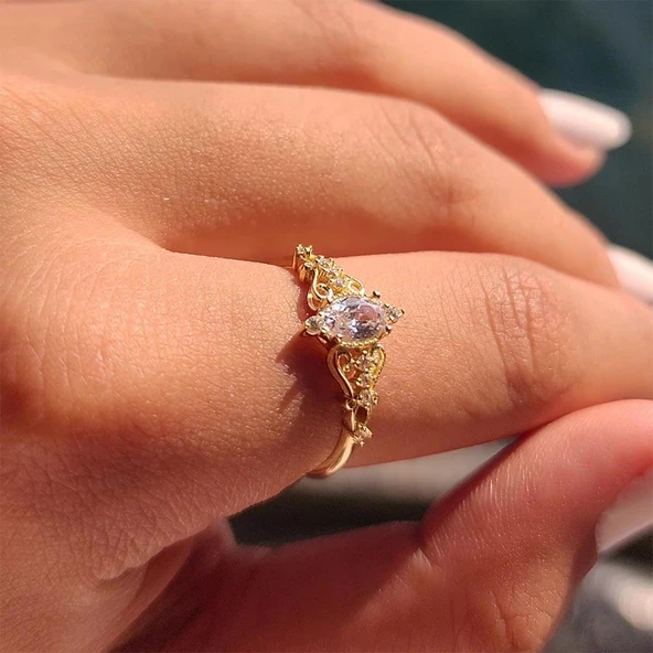 Altın Yüzük - 0.50 Karat Zirkon Taşlı Evlilik Teklifi 14 Ayar Altın Yüzük - 11