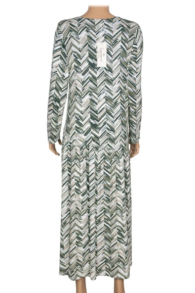 Barem Kadın Funda Belden Basene Büzgülü Penye Haki Elbise D58 - Resim 4