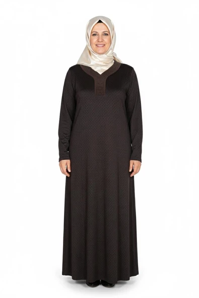 Hesna Kadın Buket Büyük Beden Devore Kuplu Kışlık Kahve Elbise ürün görseli