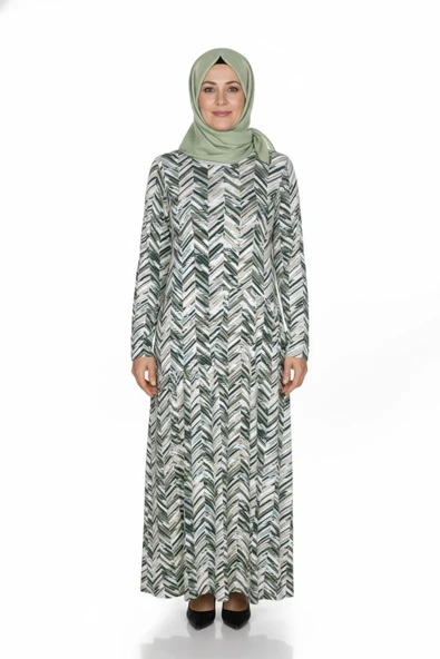 Barem Kadın Funda Belden Basene Büzgülü Penye Haki Elbise D58 ürün görseli