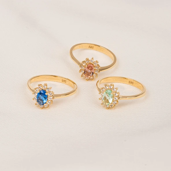 14 Ayar Altın Yüzük - Zultanit (Renk Değiltiren) Taşlı Anturajlı Evlilik Teklifi Yüzüğü - Kadın - 6