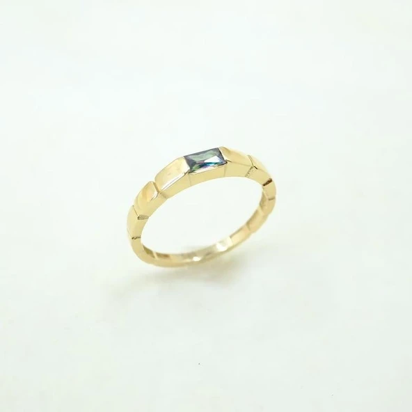 Baget Altın Yüzük - 14 Ayar Altın Baget Mistik Topaz Taşlı Kadın Yüzük - Hediyelik Altın Yüzük - 3