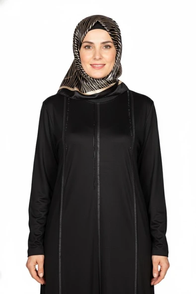 Elele Kadın Livia Büyük Beden Nervürlü Boydan Siyah Elbise - Resim 4