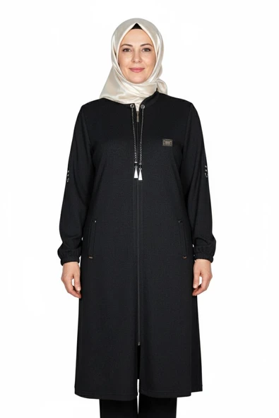 Hesna Kadın Zeren Büyük Beden Baharlık Fermuarlı Siyah Kap Ceket ürün görseli 1