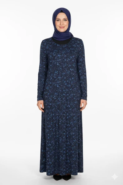 Barem Kadın Funda Belden Basene Büzgülü Penye Lacivert Elbise D57 ürün görseli