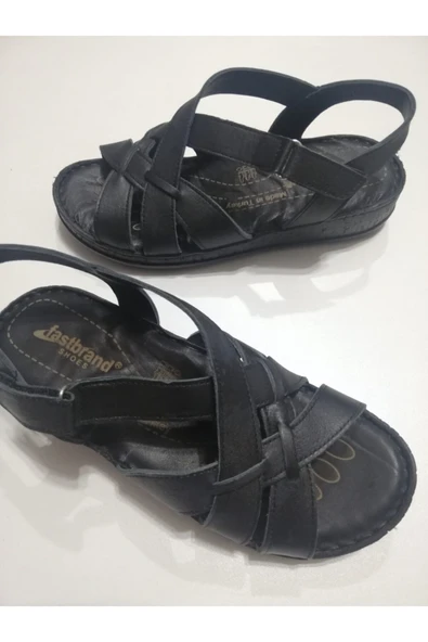 fastbırand Kadın Siyah Hakiki Deri Sandalet - Resim 2