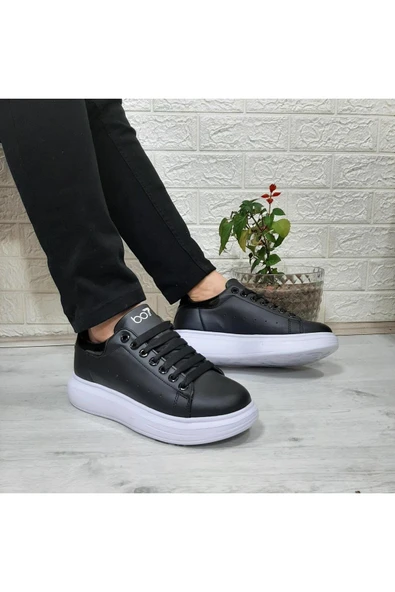 BESTOF AYAKKABI Bestof 150 Siyah-Beyaz Fuspetli Sneaker Düz Taban Spor Ayakkabı - Resim 3