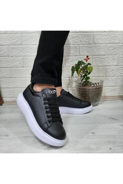 BESTOF AYAKKABI Bestof 150 Siyah-Beyaz Fuspetli Sneaker Düz Taban Spor Ayakkabı - Resim 5