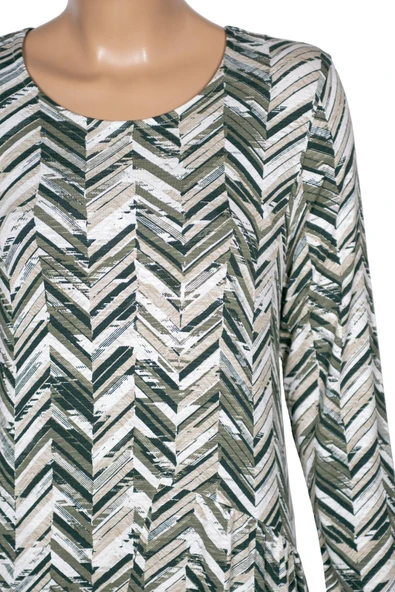 Barem Kadın Funda Belden Basene Büzgülü Penye Haki Elbise D58 - Resim 3