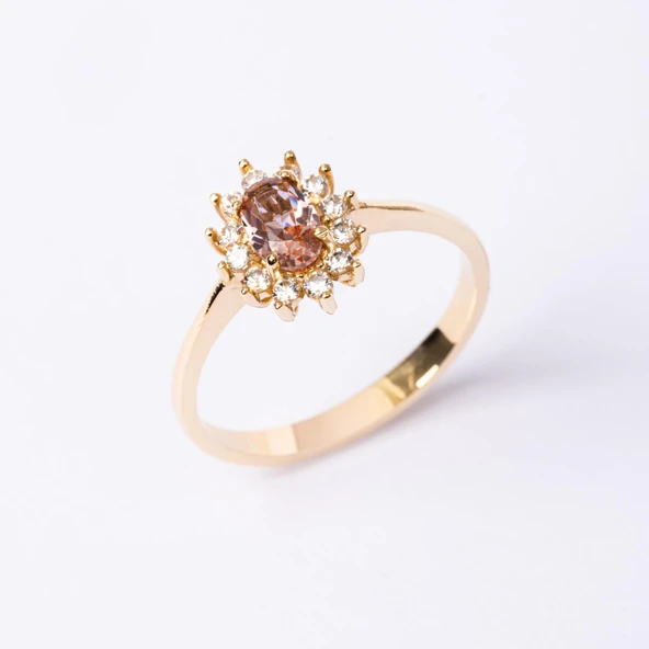 14 Ayar Altın Yüzük - Zultanit (Renk Değiltiren) Taşlı Anturajlı Evlilik Teklifi Yüzüğü - Kadın - 8