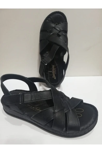 fastbırand Kadın Siyah Hakiki Deri Sandalet - Resim 3