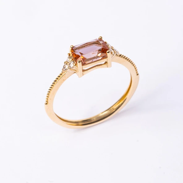 Altın Yüzük - 14 Ayar Altın Oval Zümrüt Kesim Zultanit Taşlı Evlilik Teklifi Yüzüğü - Resim 8