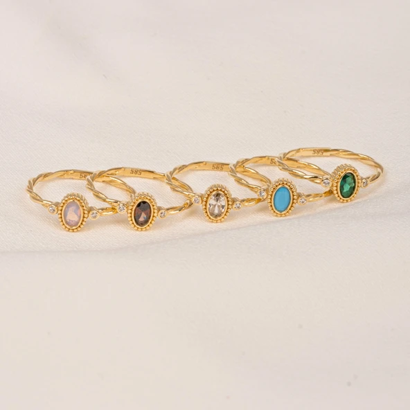 Altın Yüzük - 0.55 Ct Brown (Smoky) 0.10 Ct Pırlanta Swarovski Taşlı 14 Ayar Altın Evlilik Teklifi Yüzüğü - 12