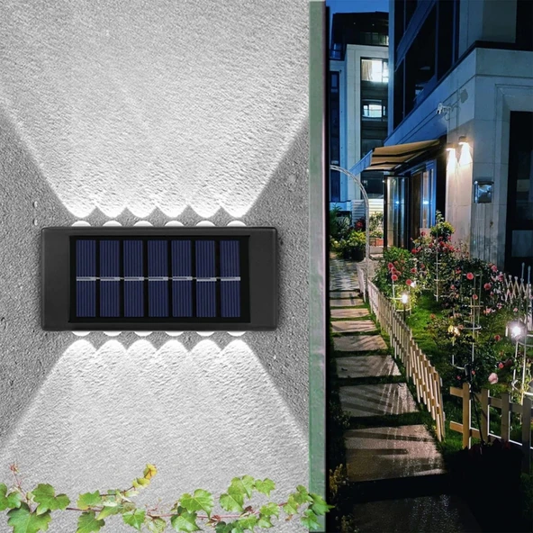ShopyTech 12 LED Güneş Enerjili Çift Yönlü Duvar Lambası IP65 Otomatik Gece Aydınlatma Kablolamasız Montaj - Resim 5