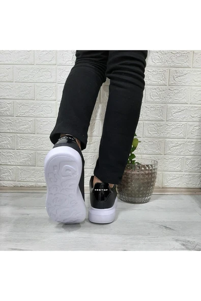 BESTOF AYAKKABI Bestof 150 Siyah-Beyaz Fuspetli Sneaker Düz Taban Spor Ayakkabı - Resim 7