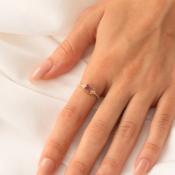 Altın Yüzük - 14 Ayar Altın Oval Zümrüt Kesim Zultanit Taşlı Evlilik Teklifi Yüzüğü - Resim 5