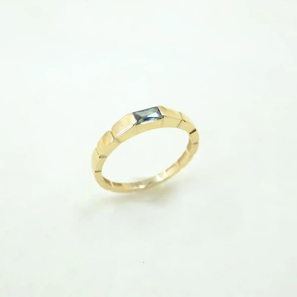 Baget Altın Yüzük - 14 Ayar Altın Baget Mistik Topaz Taşlı Kadın Yüzük - Hediyelik Altın Yüzük - 8