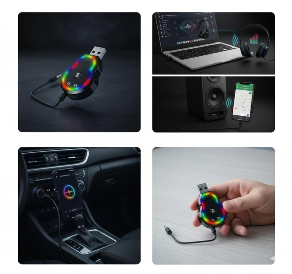 Space Usb girişli ve aux aux kablolu blueetooth kit Renkli tasarım ürün görseli 1