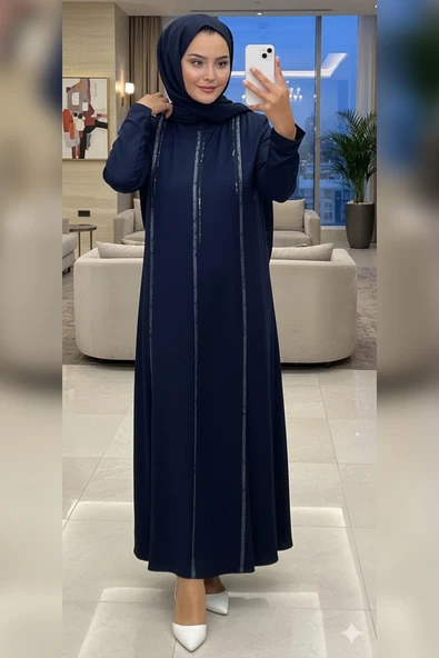 Elele Kadın Livia Büyük Beden Nervürlü Boydan Lacivert Elbise ürün görseli