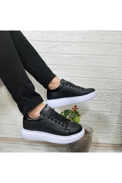 BESTOF AYAKKABI Bestof 150 Siyah-Beyaz Fuspetli Sneaker Düz Taban Spor Ayakkabı - Resim 4