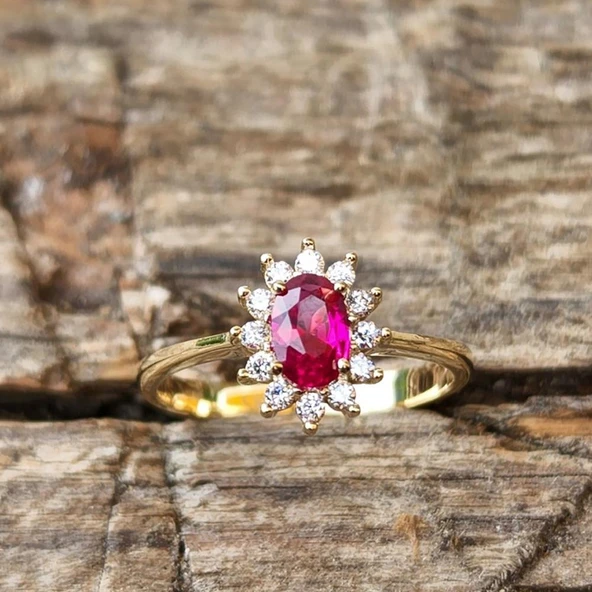 Evlilik Teklifi Altın Yüzük - 14 Ayar Altın Oval 1.10 Karat Yakut Taşlı Evlilik Teklifi Yüzüğü