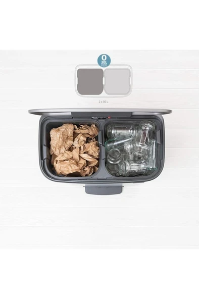 Brabantia Çöp Kutusu Iki Bölmeli 30+30 Lt Bo Pedal Bin Platinium 211546 - Resim 2
