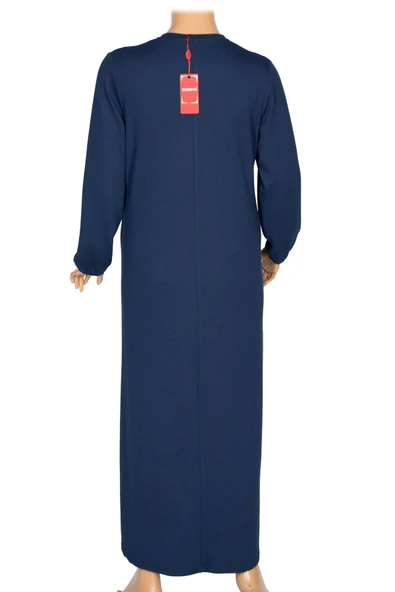 Hesna Kadın Deren Büyük Beden Düğme Detaylı Fitilli İndigo Elbise - Resim 5