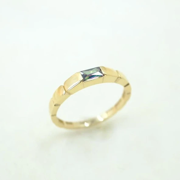 Baget Altın Yüzük - 14 Ayar Altın Baget Mistik Topaz Taşlı Kadın Yüzük - Hediyelik Altın Yüzük - 2