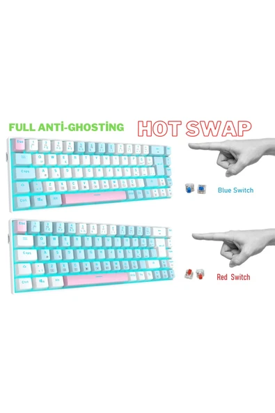 R10 Mekanik Oyuncu Klavyesi Full Anti-Ghosting Hot Swap Red Switch Buz Mavisi Işıklandırma (TürkçeQ) - Resim 4